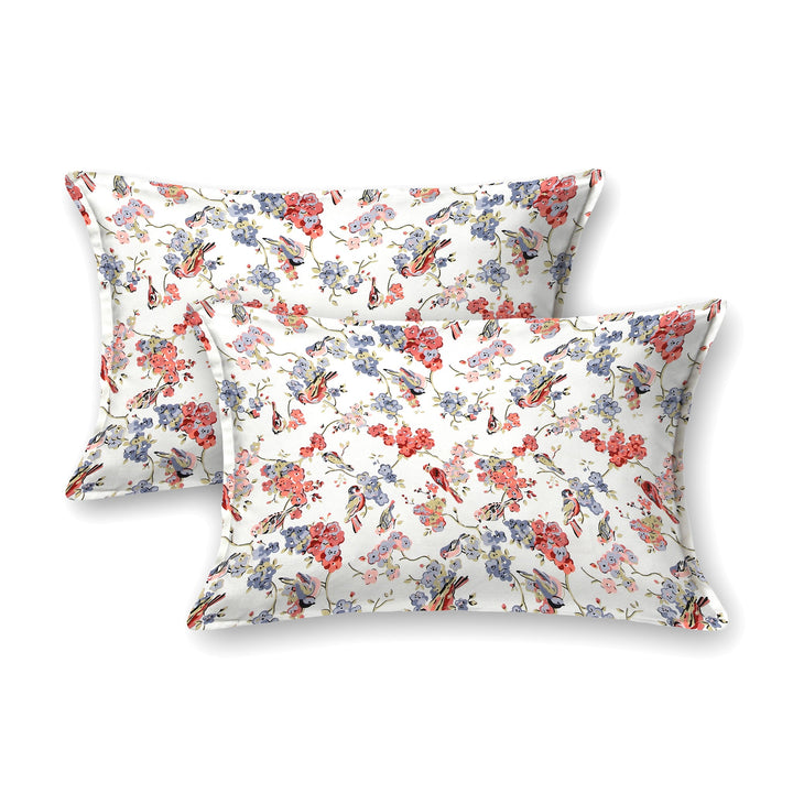 Bella Casa Fashion & Retail Ltd BEDSHEET 95 X 108 Inch / Multi Color / Cotton Double King Size Bedsheet Set Cotton with 2 Pillow Covers Floral Design Multi Colour - Snow Petals Collection