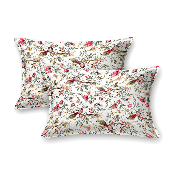 Bella Casa Fashion & Retail Ltd BEDSHEET 95 X 108 Inch / Multi Color / Cotton Double King Size Bedsheet Set Cotton with 2 Pillow Covers Floral Design Multi Colour - Snow Petals Collection