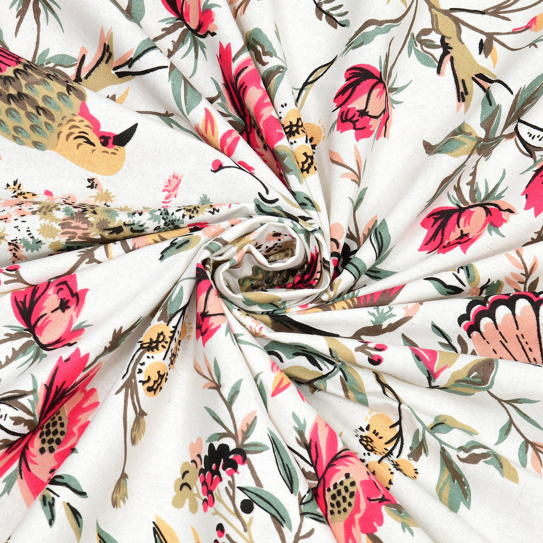 Bella Casa Fashion & Retail Ltd BEDSHEET 95 X 108 Inch / Multi Color / Cotton Double King Size Bedsheet Set Cotton with 2 Pillow Covers Floral Design Multi Colour - Snow Petals Collection