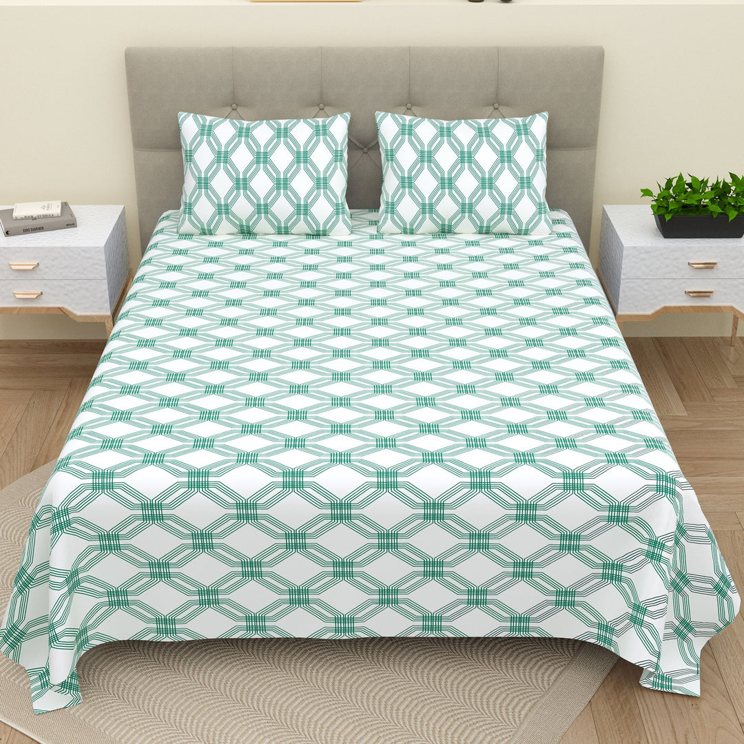 Bella Casa Fashion & Retail Ltd  BEDSHEET Double Bedsheet Set 100 % Pure Cotton King Size with 2 Pillow Covers Printed Green Colour - Lorient Collection