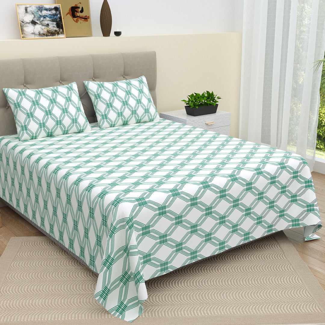 Bella Casa Fashion & Retail Ltd  BEDSHEET Double Bedsheet Set 100 % Pure Cotton King Size with 2 Pillow Covers Printed Green Colour - Lorient Collection