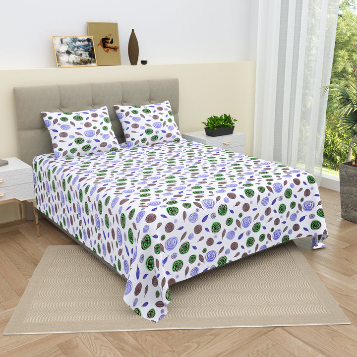 Bella Casa Fashion & Retail Ltd  BEDSHEET Double Bedsheet Set 100 % Pure Cotton King Size with 2 Pillow Covers Printed Purple Colour - Lorient Collection