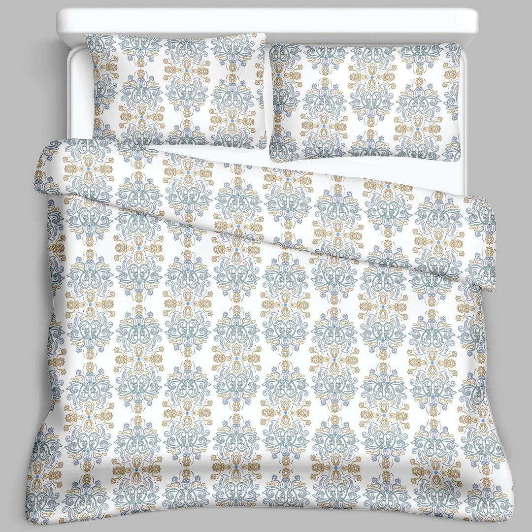 Bella Casa Fashion & Retail Ltd  BEDSHEET Double King Size Bedsheet with 2 Pillow Covers Cotton Floral Design Blue Colour - Sunshine Collection