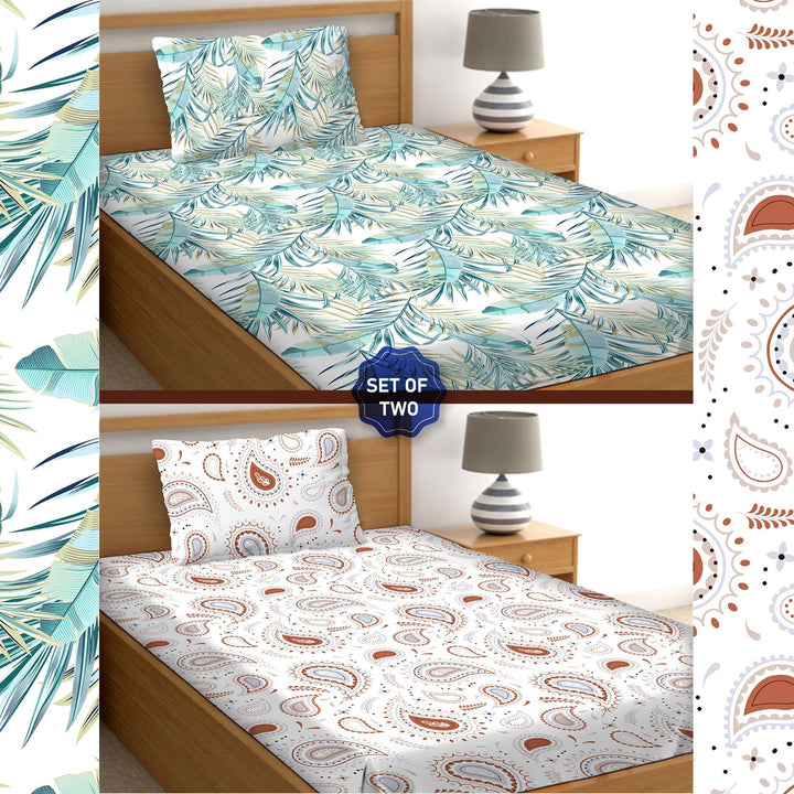 Bella Casa Fashion & Retail Ltd BEDSHEET Single Bedsheet Set 100% Premium Cotton Blue & Brown Colour [Pack of 2 Bedsheet Set] - Orra Collection