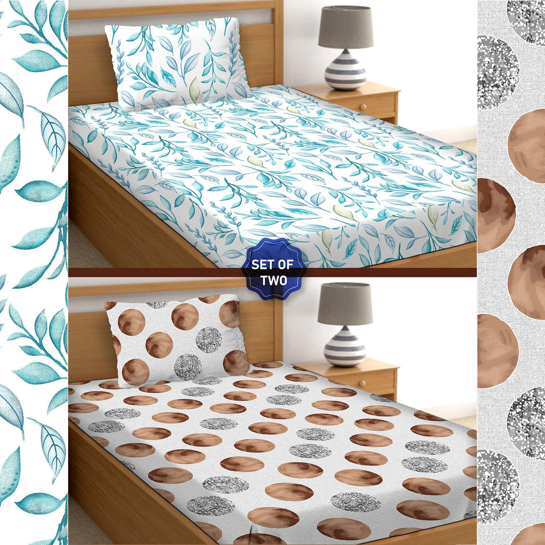 Bella Casa Fashion & Retail Ltd BEDSHEET Single Bedsheet Set 100% Premium Cotton Brown & Blue Colour [Pack of 2 Bedsheet Set] - Orra Collection