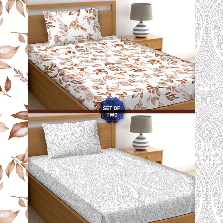 Bella Casa Fashion & Retail Ltd BEDSHEET Single Bedsheet Set 100% Premium Cotton Brown & Grey Colour [Pack of 2 Bedsheet Set] - Orra Collection