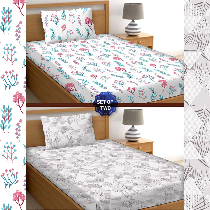 Bella Casa Fashion & Retail Ltd BEDSHEET Single Bedsheet Set 100% Premium Cotton Grey & Blue Colour [Pack of 2 Bedsheet Set] - Orra Collection