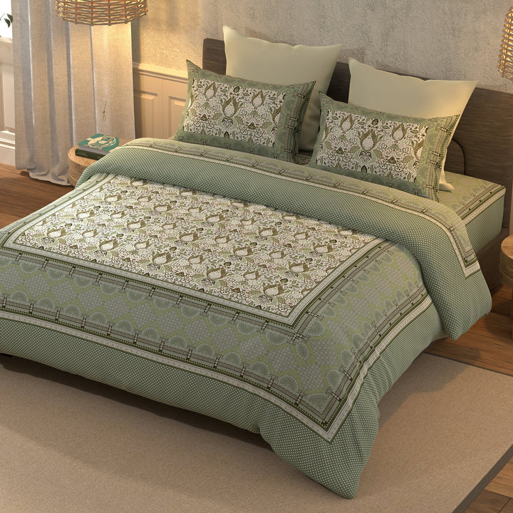 Bella Casa Fashion & Retail Ltd  BEDSHEET Super King Size Bedsheet with 2 Pillow Covers 100 % Cottton Teal Colour - Amer Collection