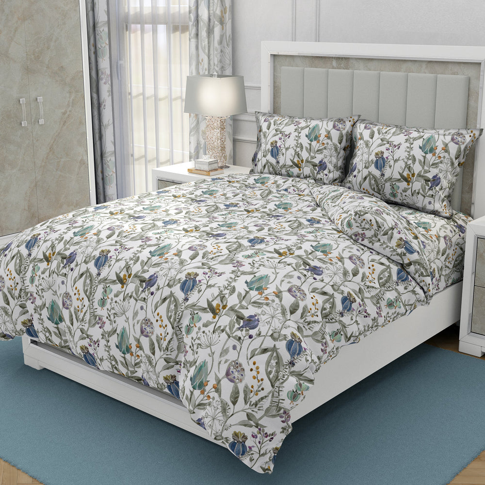 Bella Casa Fashion & Retail Ltd  Super King Size Premium Bedsheet with 2 Pillow Covers 100 % Super Soft Cotton Floral Design Blue Colour - Magnum Designer Collection
