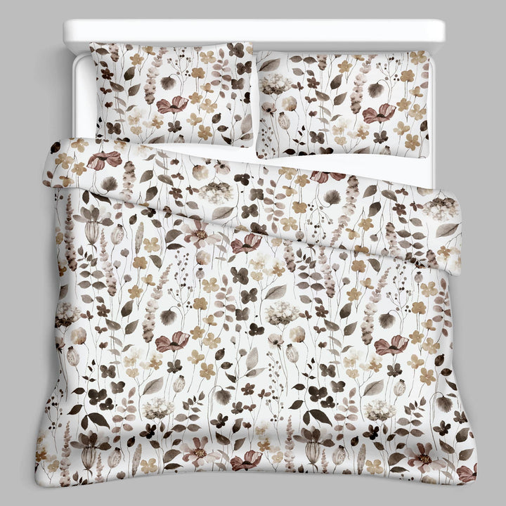 Bella Casa Fashion & Retail Ltd  BEDSHEET Super King Size Premium Bedsheet with 2 Pillow Covers 100 % Super Soft Cotton Floral Design Brown Colour - Magnum Designer Collection