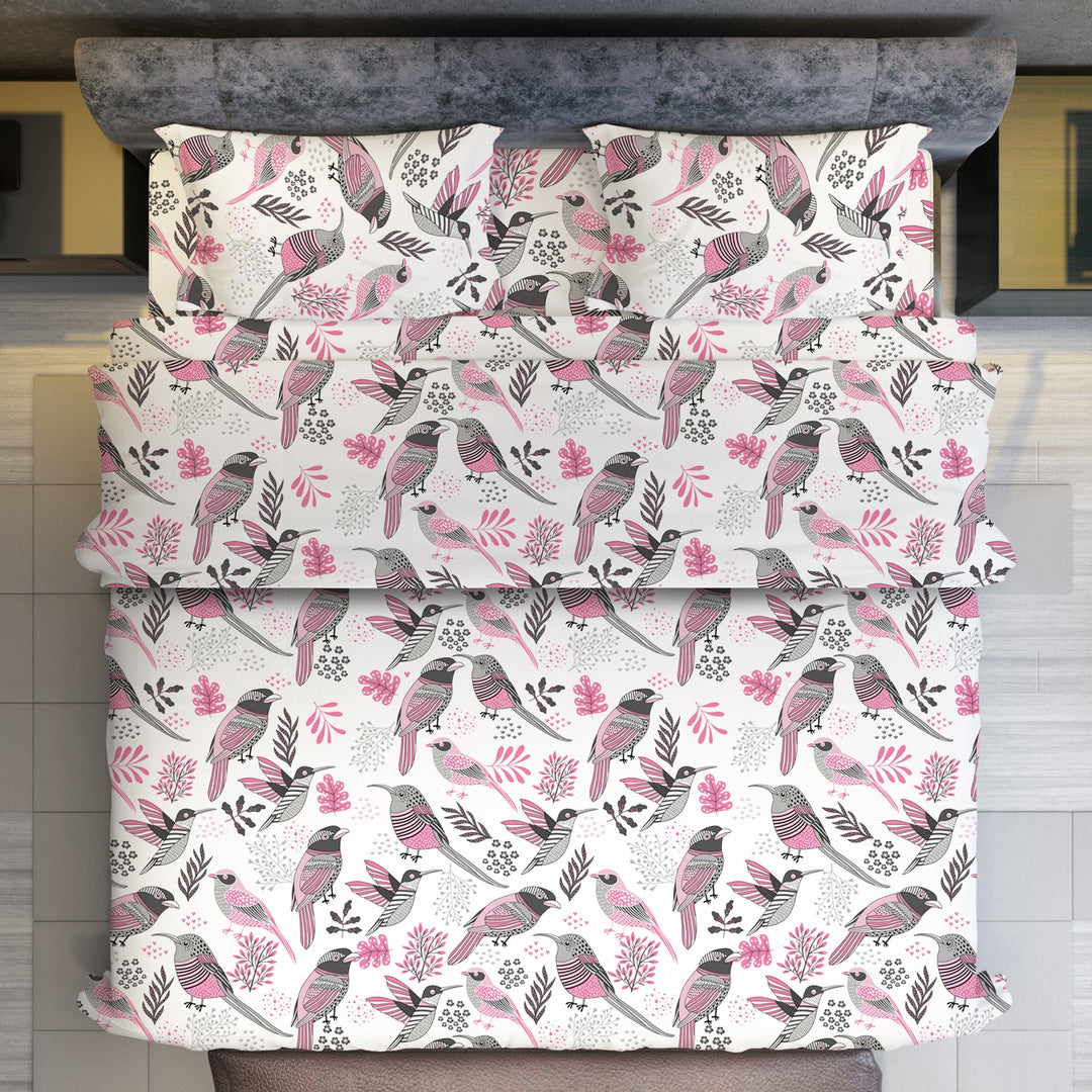 Bella Casa Fashion & Retail Ltd  Cotton King Size Bedsheets 88 X 96 Inch / Pink / Cotton Double King Size Bedsheet Cotton with 2 Pillow Covers Bird Design Pink Colour - Genteel Collection