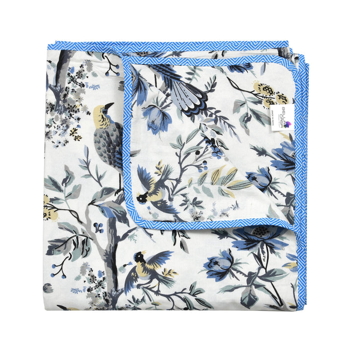 Bella Casa Fashion & Retail Ltd Dohar 60 X 90 Inch / Blue & Grey / Cotton Single Cotton Dohar/AC Blanket Cotton | Blue & Grey Colored Reversible Floral Printed | Size: 152 X 228 CM - Lotus Bloom Collection