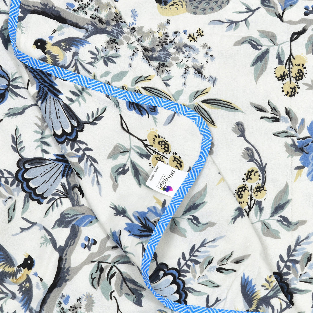 Bella Casa Fashion & Retail Ltd Dohar 60 X 90 Inch / Blue & Grey / Cotton Single Cotton Dohar/AC Blanket Cotton | Blue & Grey Colored Reversible Floral Printed | Size: 152 X 228 CM - Lotus Bloom Collection