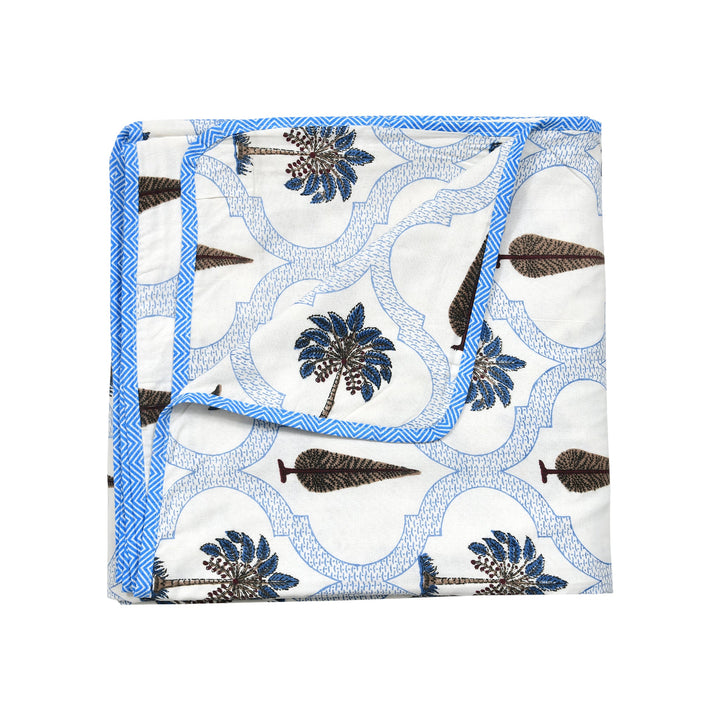 Bella Casa Fashion & Retail Ltd Dohar 60 X 90 Inch / Blue & White / Cotton Single Cotton Dohar/AC Blanket Cotton | Blue & White Colored Reversible Floral Printed | Size: 152 X 228 CM - Lotus Bloom Collection