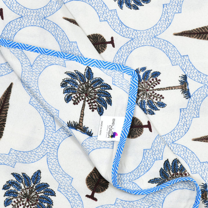 Bella Casa Fashion & Retail Ltd Dohar 60 X 90 Inch / Blue & White / Cotton Single Cotton Dohar/AC Blanket Cotton | Blue & White Colored Reversible Floral Printed | Size: 152 X 228 CM - Lotus Bloom Collection