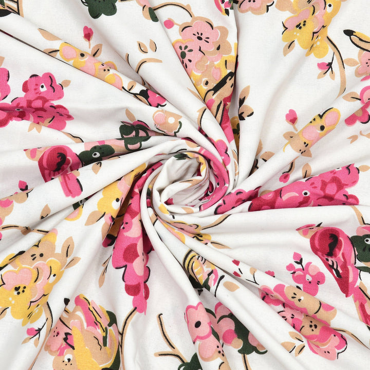 Bella Casa Fashion & Retail Ltd Dohar 60 X 90 Inch / Magenta & Yellow / Cotton Single Dohar/AC Blanket Cotton | Magenta & Yellow Colored Floral Printed | Size: 152 X 228 CM - Lotus Bloom Collection