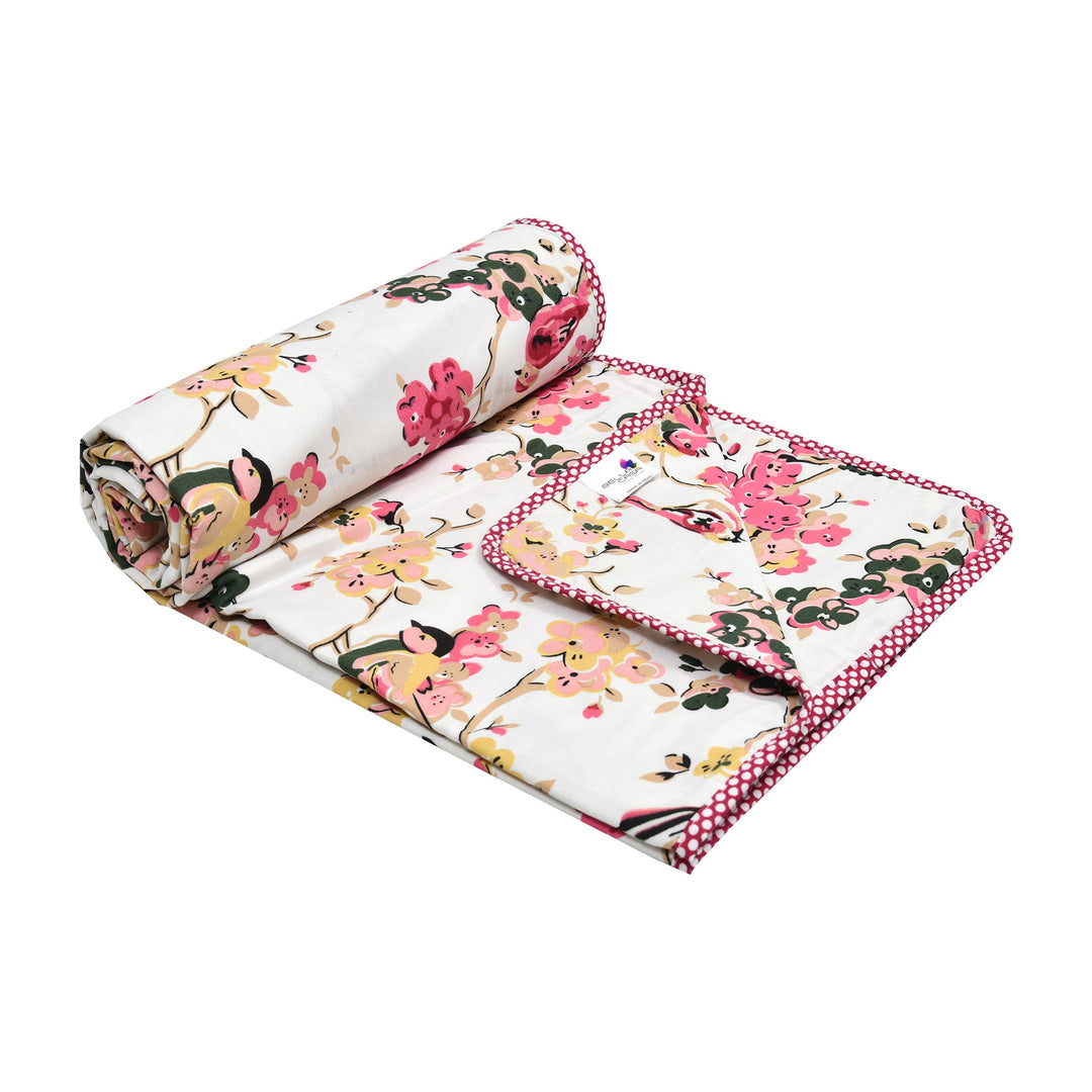 Bella Casa Fashion & Retail Ltd Dohar 60 X 90 Inch / Magenta & Yellow / Cotton Single Dohar/AC Blanket Cotton | Magenta & Yellow Colored Floral Printed | Size: 152 X 228 CM - Lotus Bloom Collection
