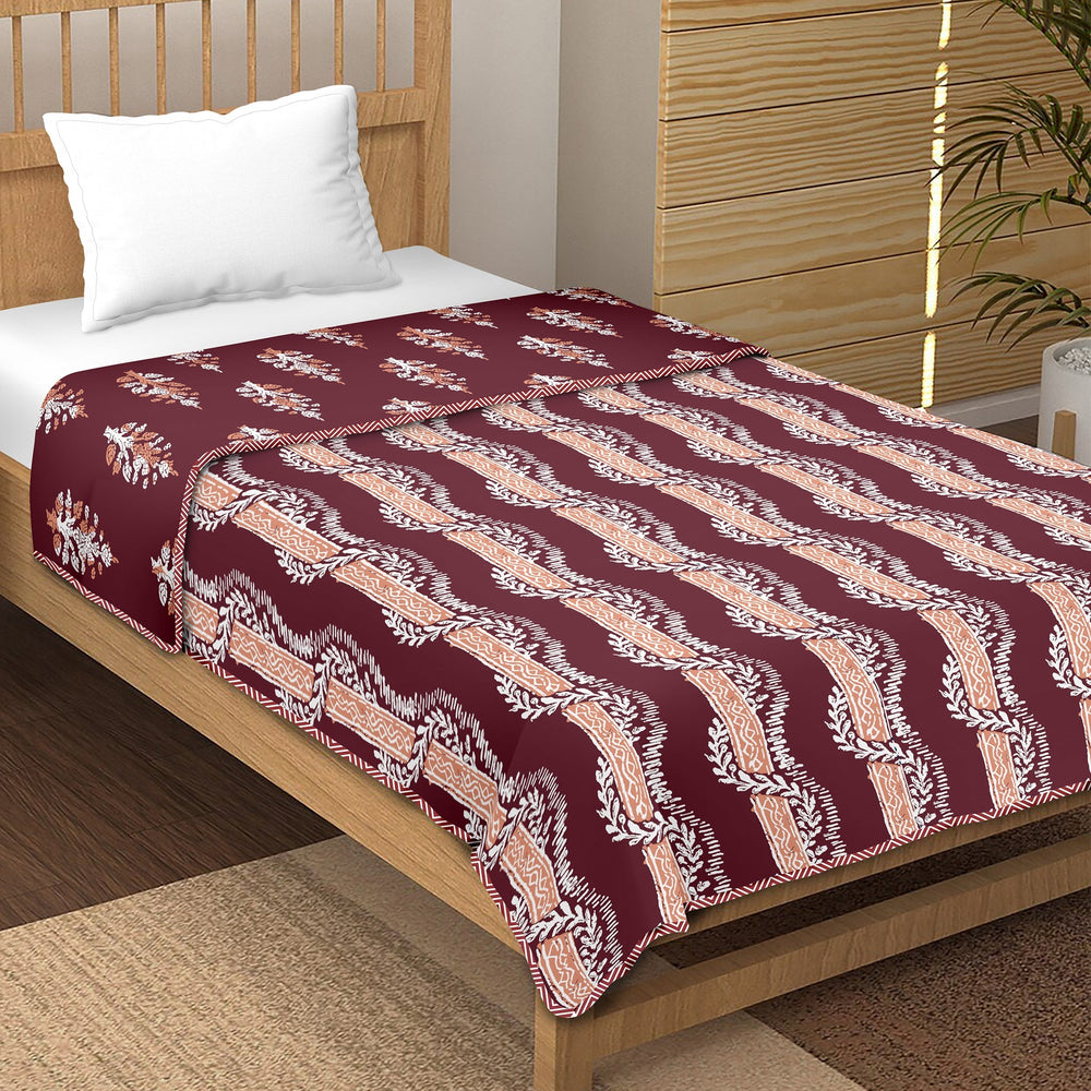 Bella Casa Fashion & Retail Ltd  Dohar 60 X 90 Inch / Maroon / Cotton Single Dohar / AC Blanket Reversible| Size: 152 X 228 CM - Canva Collection