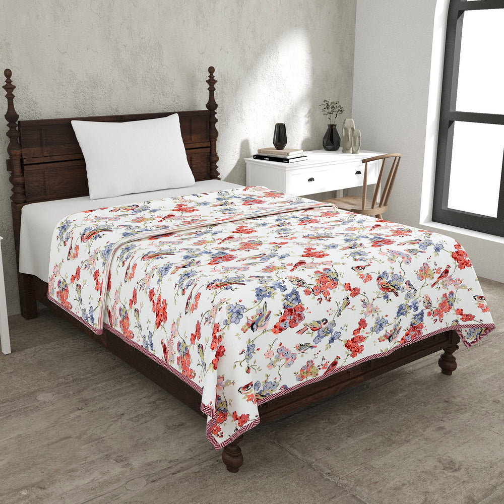 Bella Casa Fashion & Retail Ltd Dohar 60 X 90 Inch / Multi / Cotton Single Cotton Dohar/AC Blanket Cotton | Multi Colored Reversible Floral Printed | Size: 152 X 228 CM - Lotus Bloom Collection