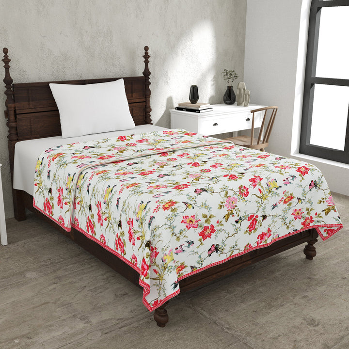 Bella Casa Fashion & Retail Ltd Dohar 60 X 90 Inch / Multi / Cotton Single Cotton Dohar/AC Blanket Cotton | Multi Colored Reversible Floral Printed | Size: 152 X 228 CM - Lotus Bloom Collection