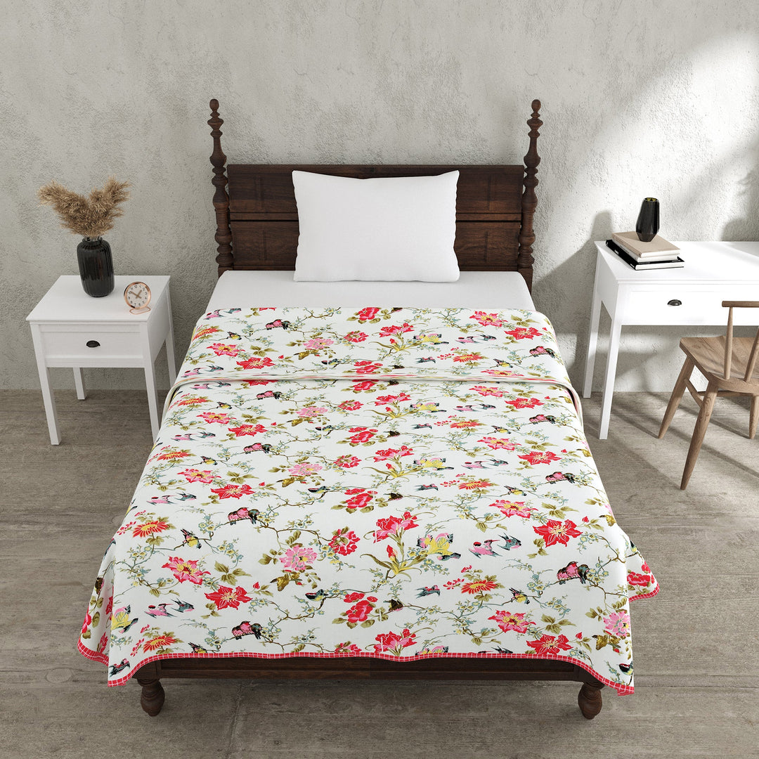 Bella Casa Fashion & Retail Ltd Dohar 60 X 90 Inch / Multi / Cotton Single Cotton Dohar/AC Blanket Cotton | Multi Colored Reversible Floral Printed | Size: 152 X 228 CM - Lotus Bloom Collection