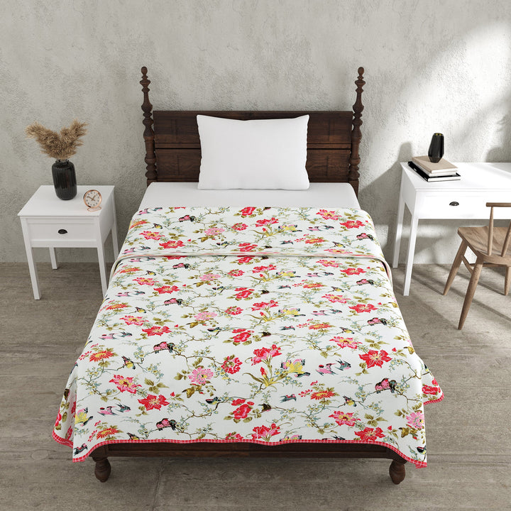 Bella Casa Fashion & Retail Ltd Dohar 60 X 90 Inch / Multi / Cotton Single Cotton Dohar/AC Blanket Cotton | Multi Colored Reversible Floral Printed | Size: 152 X 228 CM - Lotus Bloom Collection