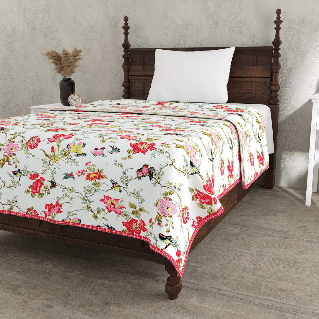 Bella Casa Fashion & Retail Ltd Dohar 60 X 90 Inch / Multi / Cotton Single Cotton Dohar/AC Blanket Cotton | Multi Colored Reversible Floral Printed | Size: 152 X 228 CM - Lotus Bloom Collection