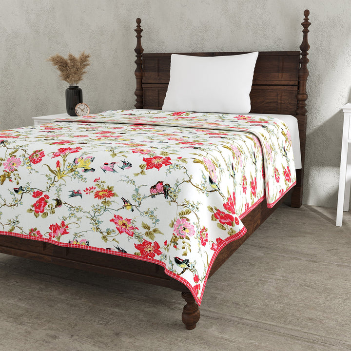 Bella Casa Fashion & Retail Ltd Dohar 60 X 90 Inch / Multi / Cotton Single Cotton Dohar/AC Blanket Cotton | Multi Colored Reversible Floral Printed | Size: 152 X 228 CM - Lotus Bloom Collection