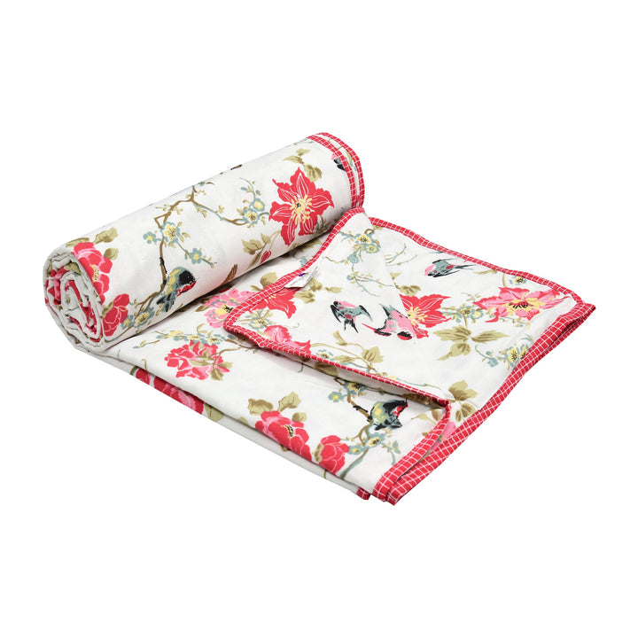 Bella Casa Fashion & Retail Ltd Dohar 60 X 90 Inch / Multi / Cotton Single Cotton Dohar/AC Blanket Cotton | Multi Colored Reversible Floral Printed | Size: 152 X 228 CM - Lotus Bloom Collection
