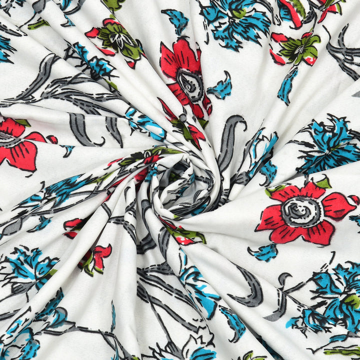 Bella Casa Fashion & Retail Ltd Dohar 60 X 90 Inch / Red & Blue / Cotton Single Cotton Dohar/AC Blanket Cotton | Red & Blue Colored Reversible Floral Printed | Size: 152 X 228 CM - Lotus Bloom Collection