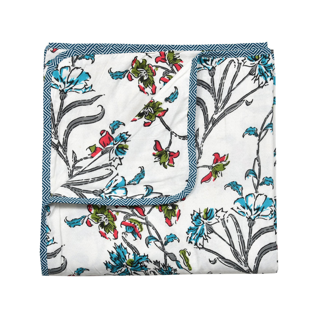 Bella Casa Fashion & Retail Ltd Dohar 60 X 90 Inch / Red & Blue / Cotton Single Cotton Dohar/AC Blanket Cotton | Red & Blue Colored Reversible Floral Printed | Size: 152 X 228 CM - Lotus Bloom Collection