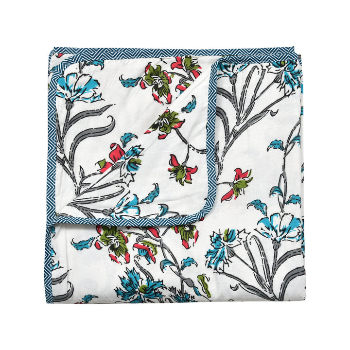 Bella Casa Fashion & Retail Ltd Dohar 60 X 90 Inch / Red & Blue / Cotton Single Cotton Dohar/AC Blanket Cotton | Red & Blue Colored Reversible Floral Printed | Size: 152 X 228 CM - Lotus Bloom Collection
