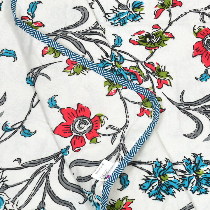 Bella Casa Fashion & Retail Ltd Dohar 60 X 90 Inch / Red & Blue / Cotton Single Cotton Dohar/AC Blanket Cotton | Red & Blue Colored Reversible Floral Printed | Size: 152 X 228 CM - Lotus Bloom Collection