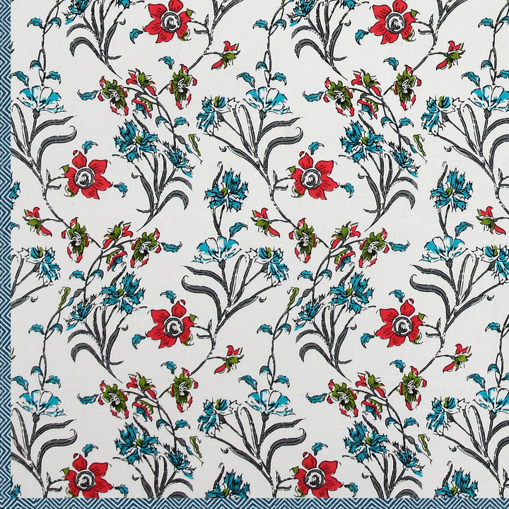 Bella Casa Fashion & Retail Ltd Dohar 60 X 90 Inch / Red & Blue / Cotton Single Cotton Dohar/AC Blanket Cotton | Red & Blue Colored Reversible Floral Printed | Size: 152 X 228 CM - Lotus Bloom Collection