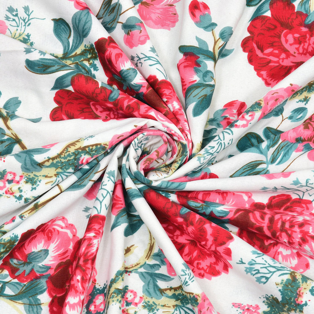 Bella Casa Fashion & Retail Ltd Dohar 60 X 90 Inch / Red & Green / Cotton Single Cotton Dohar/AC Blanket Cotton | Red & Green Colored Reversible Floral Printed | Size: 152 X 228 CM - Lotus Bloom Collection
