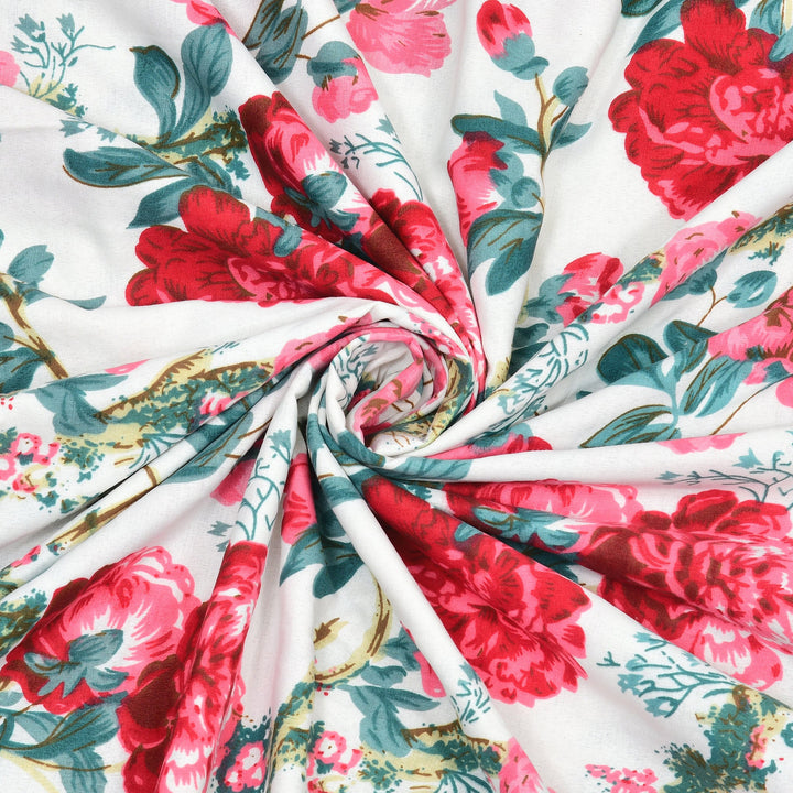 Bella Casa Fashion & Retail Ltd Dohar 60 X 90 Inch / Red & Green / Cotton Single Cotton Dohar/AC Blanket Cotton | Red & Green Colored Reversible Floral Printed | Size: 152 X 228 CM - Lotus Bloom Collection