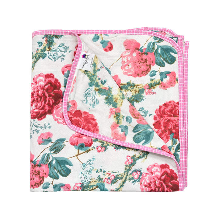 Bella Casa Fashion & Retail Ltd Dohar 60 X 90 Inch / Red & Green / Cotton Single Cotton Dohar/AC Blanket Cotton | Red & Green Colored Reversible Floral Printed | Size: 152 X 228 CM - Lotus Bloom Collection