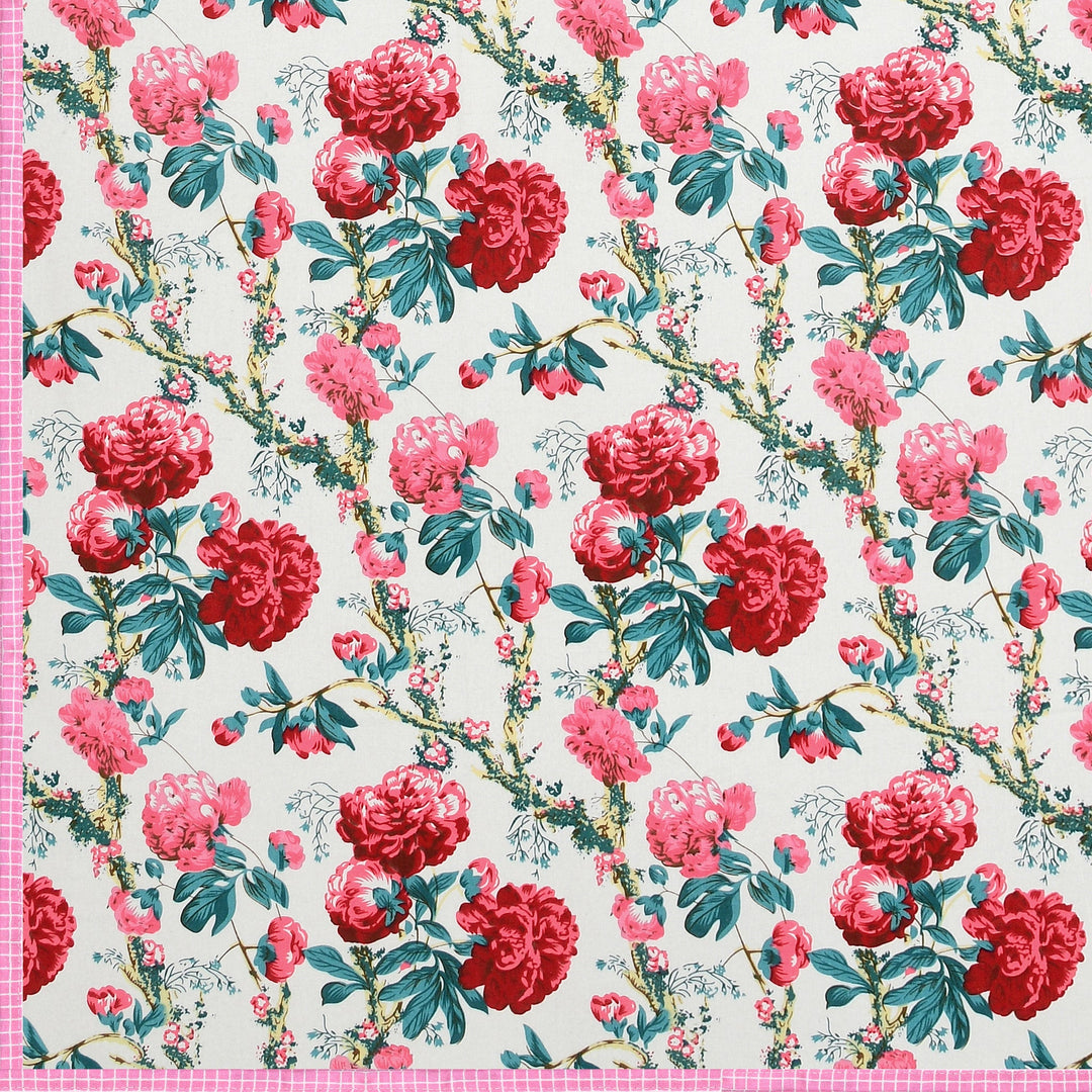 Bella Casa Fashion & Retail Ltd Dohar 60 X 90 Inch / Red & Green / Cotton Single Cotton Dohar/AC Blanket Cotton | Red & Green Colored Reversible Floral Printed | Size: 152 X 228 CM - Lotus Bloom Collection