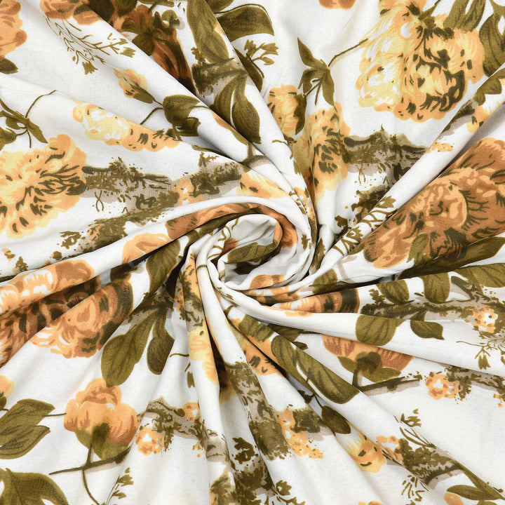 Bella Casa Fashion & Retail Ltd Dohar 60 X 90 Inch / Yellow & Brown / Cotton Single Cotton Dohar/AC Blanket Cotton | Yellow & Brown Colored Reversible Floral Printed | Size: 152 X 228 CM - Lotus Bloom Collection
