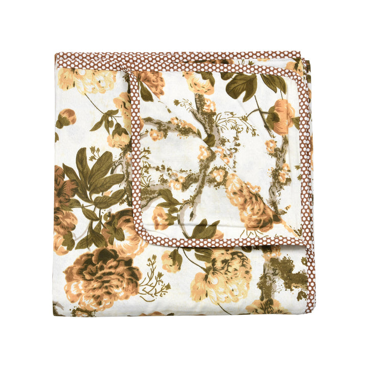 Bella Casa Fashion & Retail Ltd Dohar 60 X 90 Inch / Yellow & Brown / Cotton Single Cotton Dohar/AC Blanket Cotton | Yellow & Brown Colored Reversible Floral Printed | Size: 152 X 228 CM - Lotus Bloom Collection
