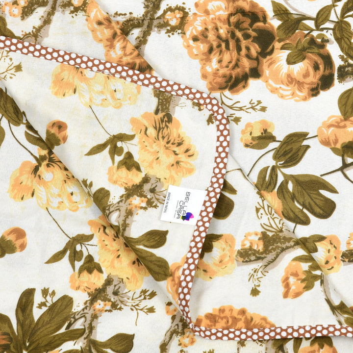 Bella Casa Fashion & Retail Ltd Dohar 60 X 90 Inch / Yellow & Brown / Cotton Single Cotton Dohar/AC Blanket Cotton | Yellow & Brown Colored Reversible Floral Printed | Size: 152 X 228 CM - Lotus Bloom Collection