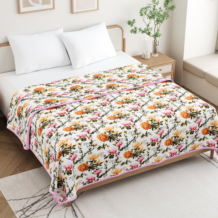 Bella Casa Fashion & Retail Ltd Dohar 90 X 100 Inch / Multi / Cotton Double Dohar/AC Blanket Cotton | Multi Colored Floral Printed | Size: 228 X 254 CM - Jaipuri Jharokha Collection
