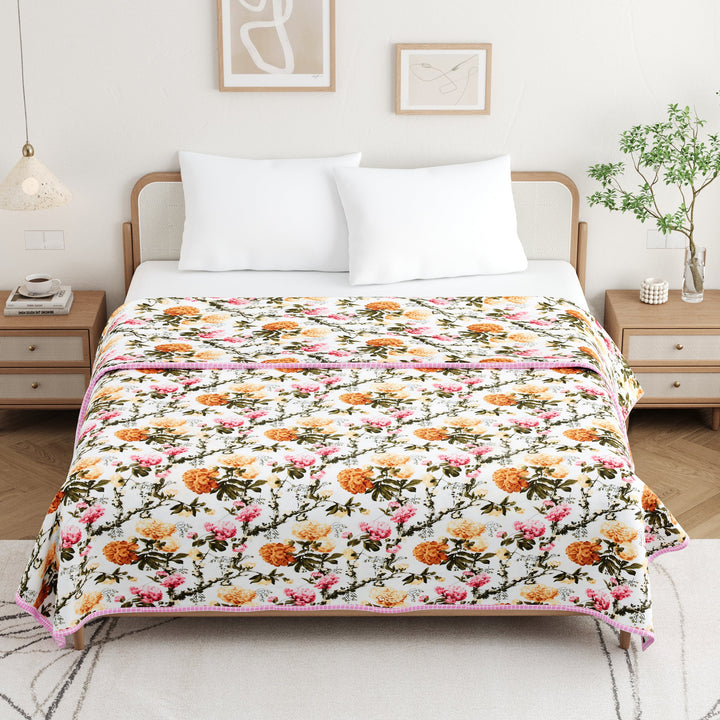 Bella Casa Fashion & Retail Ltd Dohar 90 X 100 Inch / Multi / Cotton Double Dohar/AC Blanket Cotton | Multi Colored Floral Printed | Size: 228 X 254 CM - Jaipuri Jharokha Collection