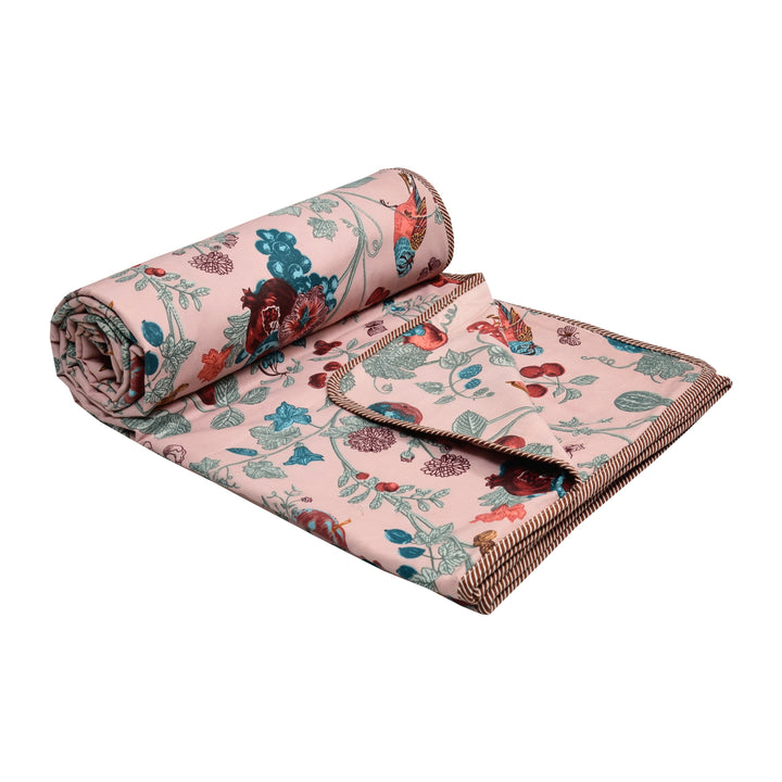 Bella Casa Fashion & Retail Ltd Dohar 90 X 100 Inch / Peach & Blue / Cotton Double Dohar/AC Blanket Cotton | Peach & Blue Colored Floral Printed | Size: 228 X 254 CM - Jaipuri Jharokha Collection