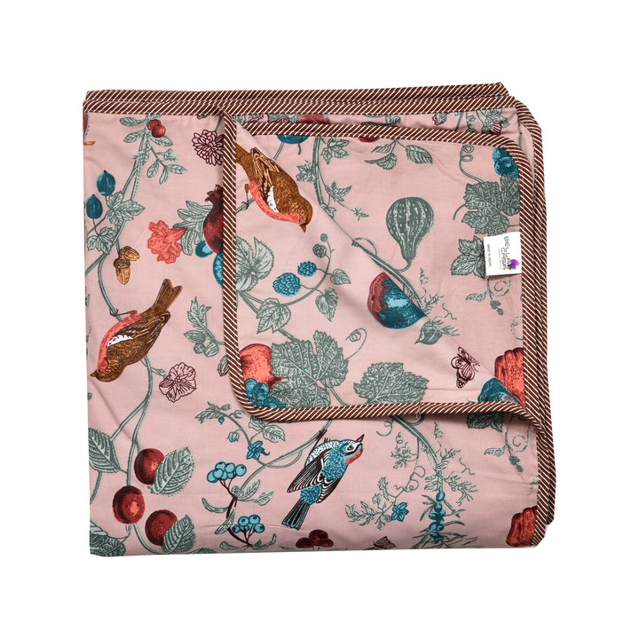 Bella Casa Fashion & Retail Ltd Dohar 90 X 100 Inch / Peach & Blue / Cotton Double Dohar/AC Blanket Cotton | Peach & Blue Colored Floral Printed | Size: 228 X 254 CM - Jaipuri Jharokha Collection