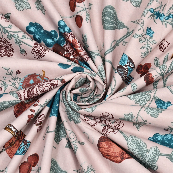 Bella Casa Fashion & Retail Ltd Dohar 90 X 100 Inch / Peach & Blue / Cotton Double Dohar/AC Blanket Cotton | Peach & Blue Colored Floral Printed | Size: 228 X 254 CM - Jaipuri Jharokha Collection