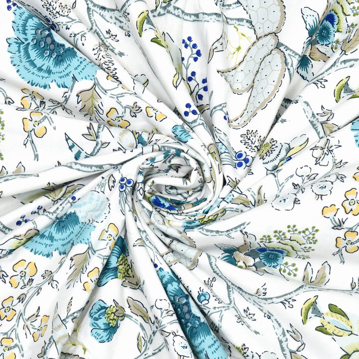 Bella Casa Fashion & Retail Ltd Dohar 90 X 100 Inch / White & Blue / Cotton Double Dohar/AC Blanket Cotton | White & Blue Colored Floral Printed | Size: 228 X 254 CM - Jaipuri Jharokha Collection