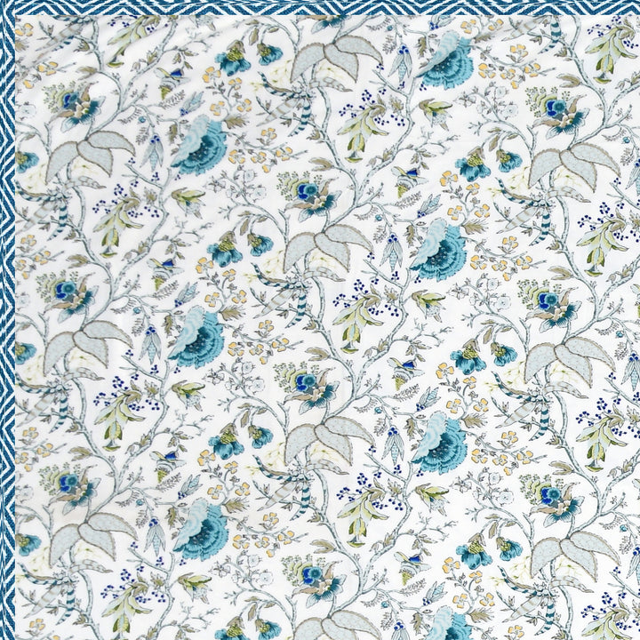 Bella Casa Fashion & Retail Ltd Dohar 90 X 100 Inch / White & Blue / Cotton Double Dohar/AC Blanket Cotton | White & Blue Colored Floral Printed | Size: 228 X 254 CM - Jaipuri Jharokha Collection