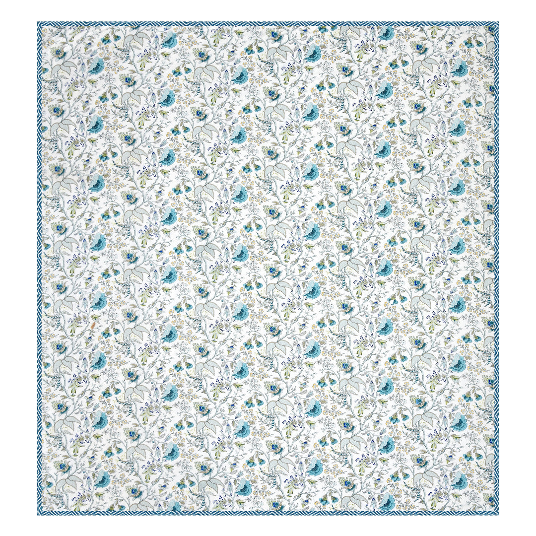 Bella Casa Fashion & Retail Ltd Dohar 90 X 100 Inch / White & Blue / Cotton Double Dohar/AC Blanket Cotton | White & Blue Colored Floral Printed | Size: 228 X 254 CM - Jaipuri Jharokha Collection