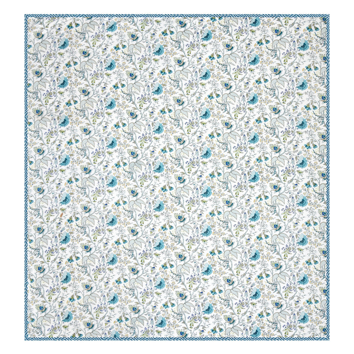 Bella Casa Fashion & Retail Ltd Dohar 90 X 100 Inch / White & Blue / Cotton Double Dohar/AC Blanket Cotton | White & Blue Colored Floral Printed | Size: 228 X 254 CM - Jaipuri Jharokha Collection